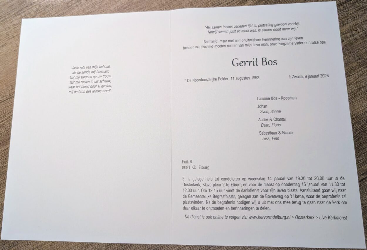 Rouwkaart Gerrit Bos