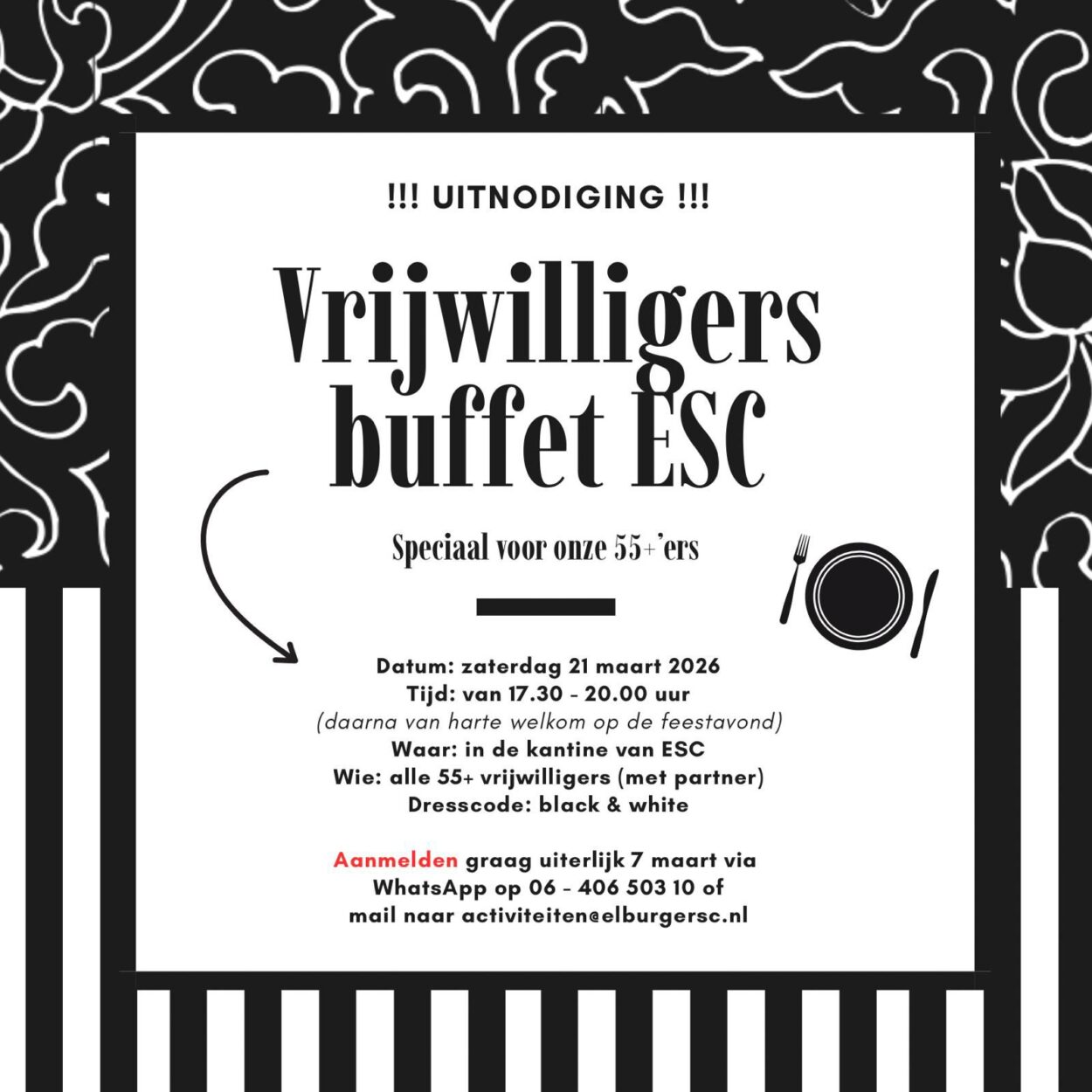 Meld je nog aan: Vrijwilligersbuffet 55+ op Zaterdag 21 Maart